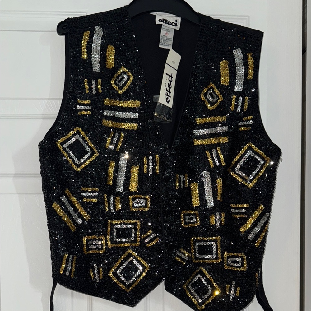 NWT Black and Gold Sequin Vest